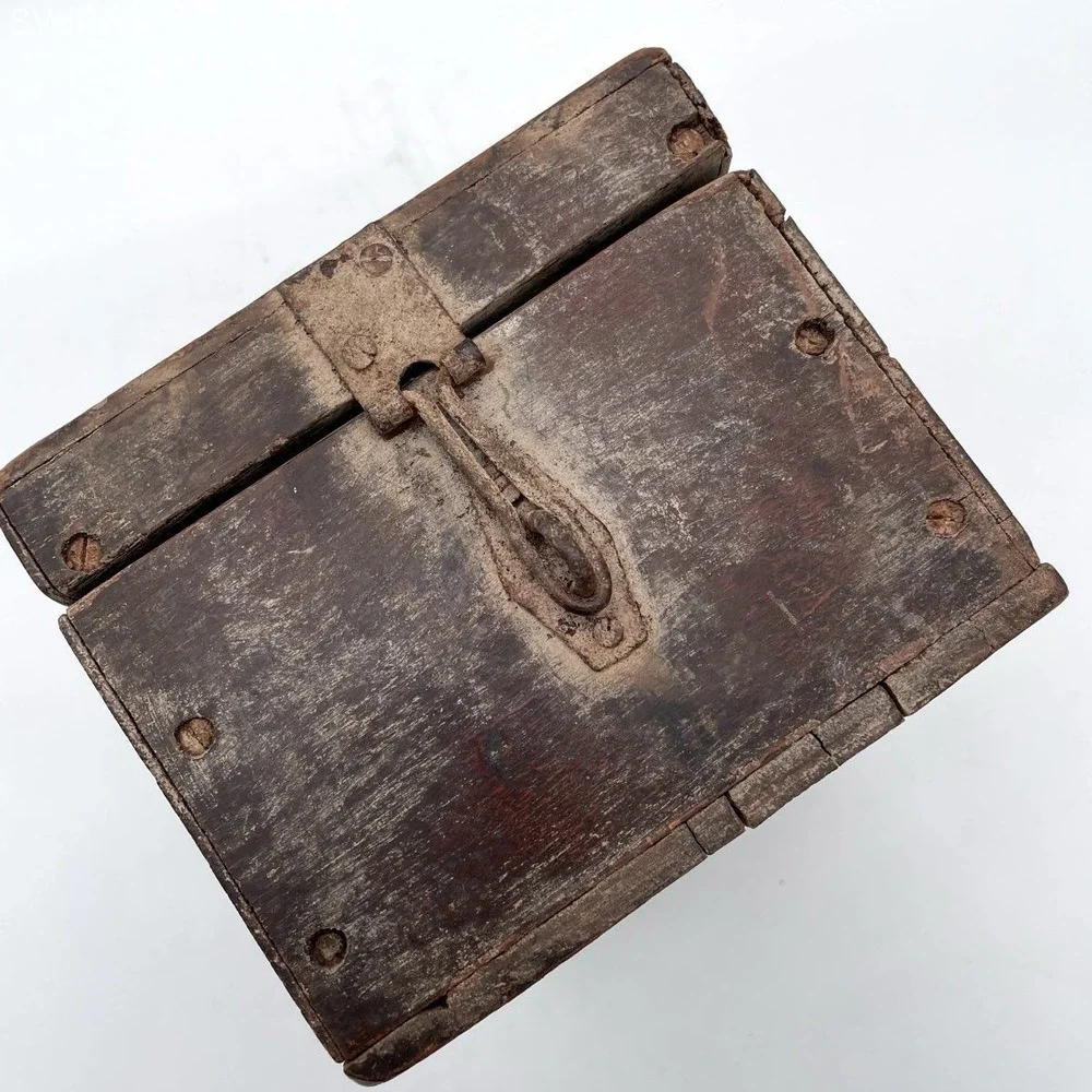 Antique Primitive Handmade Wooden Box Divided Storage Chest 19th Century
